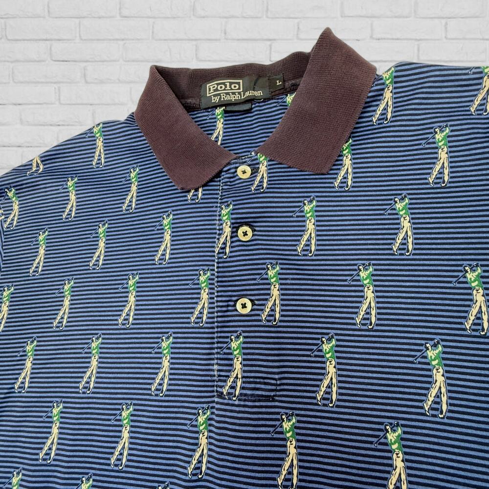 Polo Ralph Lauren Polo Shirt Mens Large Striped Golf Player Print Classic Fit